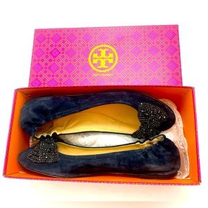 Tory Burch Sued flats with embellished bowdetail Size 10m